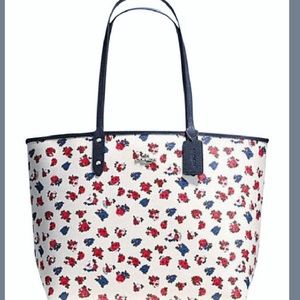 NEW Coach Canvas Floral and Navy Reversable Tote